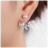 Erimberate Bohemian Pearl Leaf Ear Jacket Earrings Crystal Leaf Stud Earrings Silver Rhinestone Leaf Earrings Cz Leaf Jacket Earrings Vintage Pearl Front Back Earrings Jewelry for Women view 2