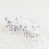Erimberate Bohemian Pearl Leaf Ear Jacket Earrings Crystal Leaf Stud Earrings Silver Rhinestone Leaf Earrings Cz Leaf Jacket Earrings Vintage Pearl Front Back Earrings Jewelry for Women view 4