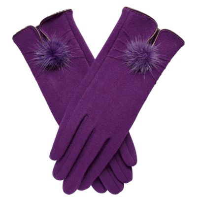 Women Mink Ball Wool Gloves Fashion Winter Warm Touch Screen Gloves Ladies Elegant Soft Black Driving Mittens (Color : Purple, Size : ONE Size)
