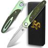 Sitivien ST992 Folding Pocket Knife,Handmade M390 Pearlescent Brushed Steel Blade,Titanium Carbon Fiber Handle EDC Tool Knife for Outdoor Camping,Hiking,Survival,Hunting(Green) view 1