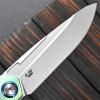 Sitivien ST992 Folding Pocket Knife,Handmade M390 Pearlescent Brushed Steel Blade,Titanium Carbon Fiber Handle EDC Tool Knife for Outdoor Camping,Hiking,Survival,Hunting(Green) view 4