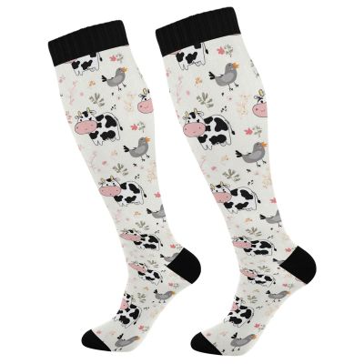 Wusikd Milk Cow Compression Socks for Women and Men Circulation Flowers Long Socks for Athletic Running 1