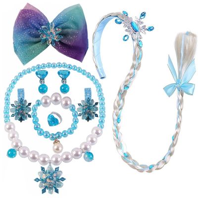 Princess Elsa Wig Elsa Braid Cosplay Long Hair Wig with Braid Necklace Bracelet Earrings Ring Hair Clips Dress up Accessories for Girls