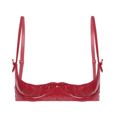 Vxuxlje Women Wet Look 1/4 Cup Underwired Push Up Bralette Lingerie PVC Leather Balconette Bra Top Red 5X-Large