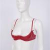 Vxuxlje Women Wet Look 1/4 Cup Underwired Push Up Bralette Lingerie PVC Leather Balconette Bra Top Red 5X-Large view 4