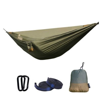 Swing Set Camping Hammock Double & Single Portable Hammocks With 2 Tree Straps, Lightweight Nylon Parachute Hammocks For Backpacking, Travel, Hiking Portable Hammock Swing Seat ( Color : Army green )