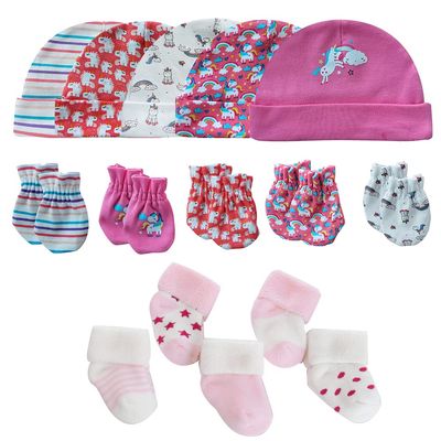 MAMIMAKA Baby Girls Caps Mittens and Thick Warm Socks Cotton Newborn Essentials Accessories (Hats+Gloves+Terry Socks),0-6 Months