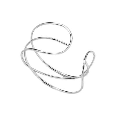 COLORFUL BLING Punk Twisted Open Wide Cuff Bracelet for Women Irregular Wave Chunky Cuff Bangle Armband Statement Party Jewelry-wiresilver