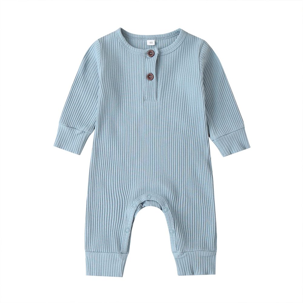 Baby Boys Long Sleeve Romper Solid Color Basic Jumpsuit Newborn Girls Casual Bodysuit Jumpers(Light Blue,3-6 Months)