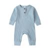 Baby Boys Long Sleeve Romper Solid Color Basic Jumpsuit Newborn Girls Casual Bodysuit Jumpers(Light Blue,3-6 Months) view 1