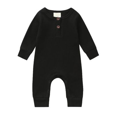 Baby Boys Long Sleeve Romper Solid Color Basic Jumpsuit Newborn Girls Casual Bodysuit Jumpers(Solid Black,6-9 Months)