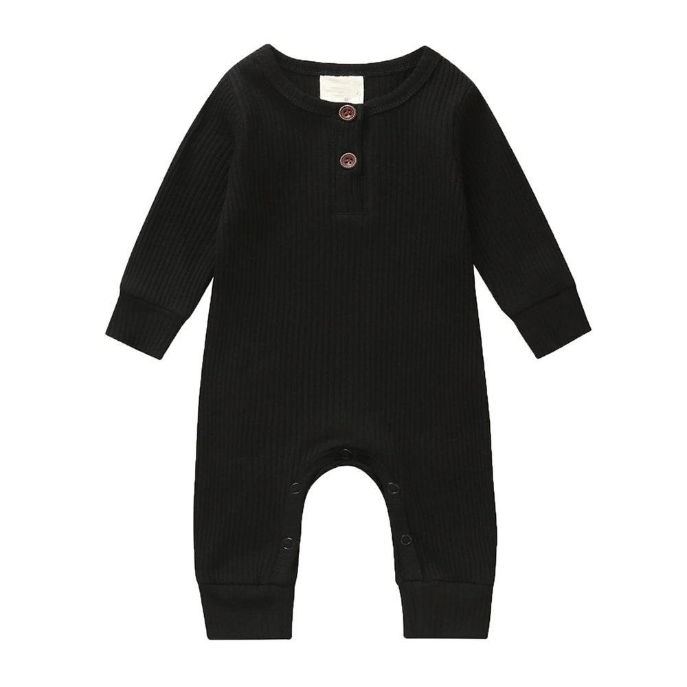 Baby Boys Long Sleeve Romper Solid Color Basic Jumpsuit Newborn Girls Casual Bodysuit Jumpers(Solid Black,6-9 Months)