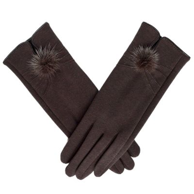 Women Mink Ball Wool Gloves Fashion Winter Warm Touch Screen Gloves Ladies Elegant Soft Black Driving Mittens (Color : Coffee, Size : ONE Size)