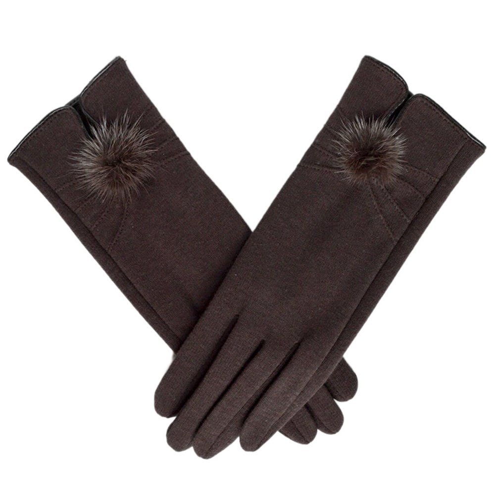Women Mink Ball Wool Gloves Fashion Winter Warm Touch Screen Gloves Ladies Elegant Soft Black Driving Mittens (Color : Coffee, Size : ONE Size)