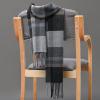 Mens Winter Warm Cashmere Scarf Plaid Tassel Scarf for Men Soft Long Cotton Scarves Black view 2