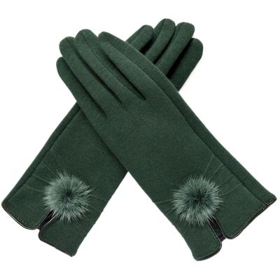Women Mink Ball Wool Gloves Fashion Winter Warm Touch Screen Gloves Ladies Elegant Soft Black Driving Mittens (Color : Green, Size : ONE Size)