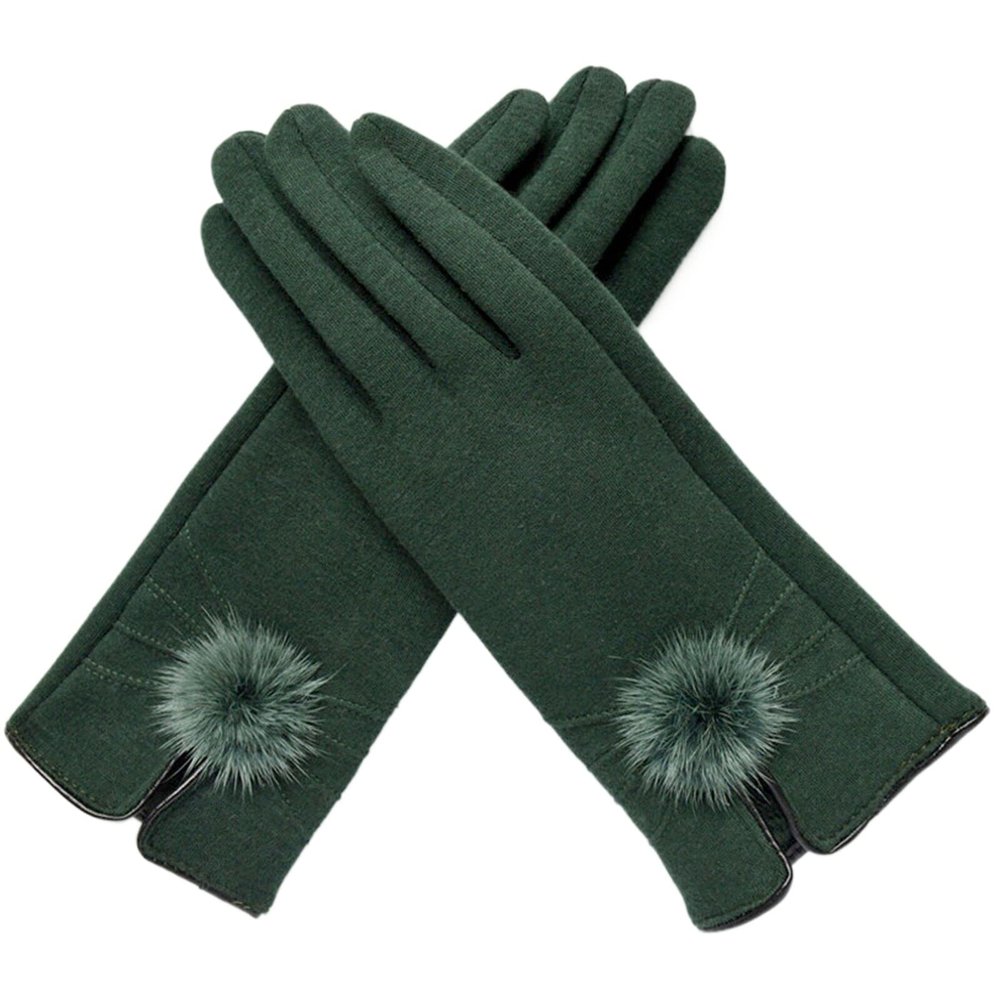 Women Mink Ball Wool Gloves Fashion Winter Warm Touch Screen Gloves Ladies Elegant Soft Black Driving Mittens (Color : Green, Size : ONE Size)