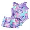 Choomomo Kids Girls Mesh Splice Ballet Dance Leotard with Shorts Set Gymnastics Bodysuit Unitard Colorful Shadow 6 Years view 3