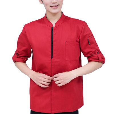 Chef Coat, Chef Jacket Unisex Unisex Long Sleeve Chef Coat, Kitchen Cook Uniforms Double Breasted Stand Collar White Chef Jackets for Cooks Restaurant Staff Waiters (Color : Red, Size : D(2XL))