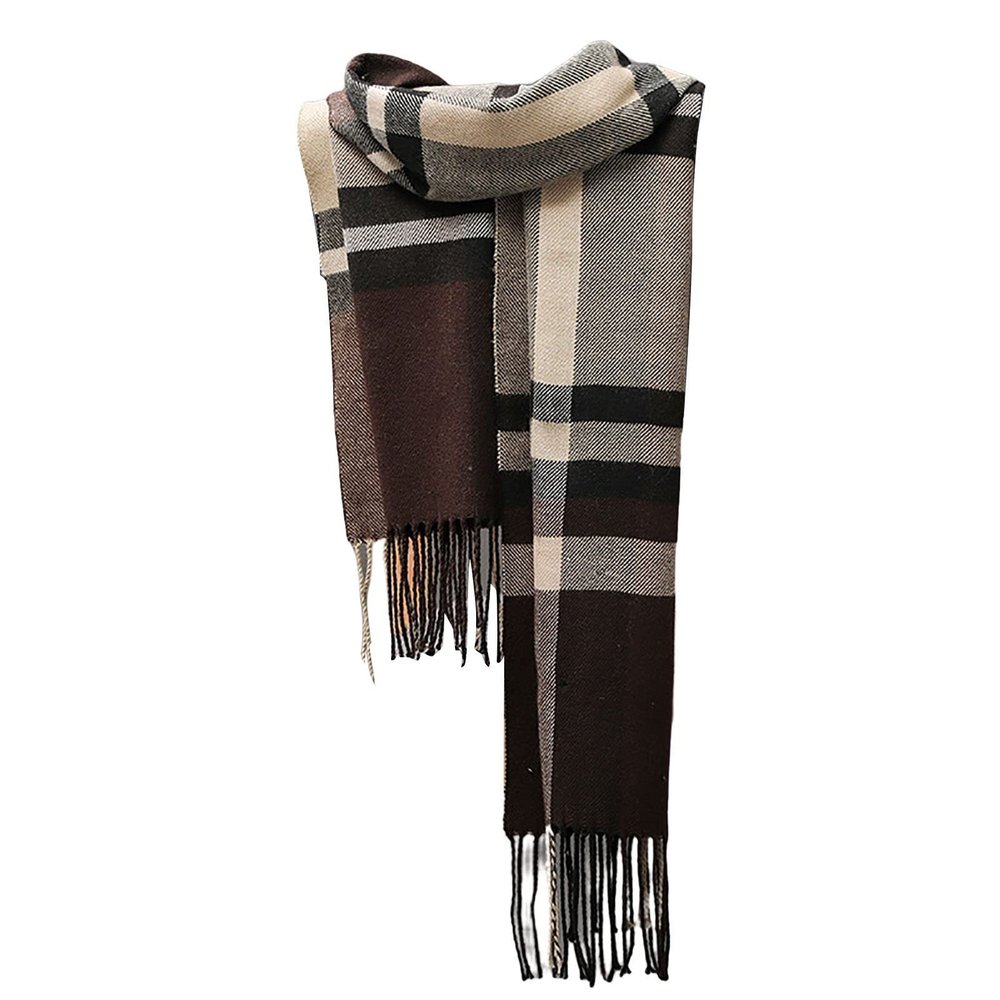 Bluelans Mens Winter Warm Cashmere Scarf Plaid Tassel Scarf for Men Soft Long Cotton Scarves Brown