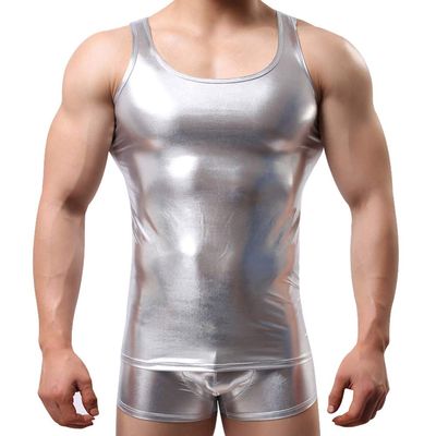 Mendove Men's Slim Fit Metallic Tank Top Size Large Silver
