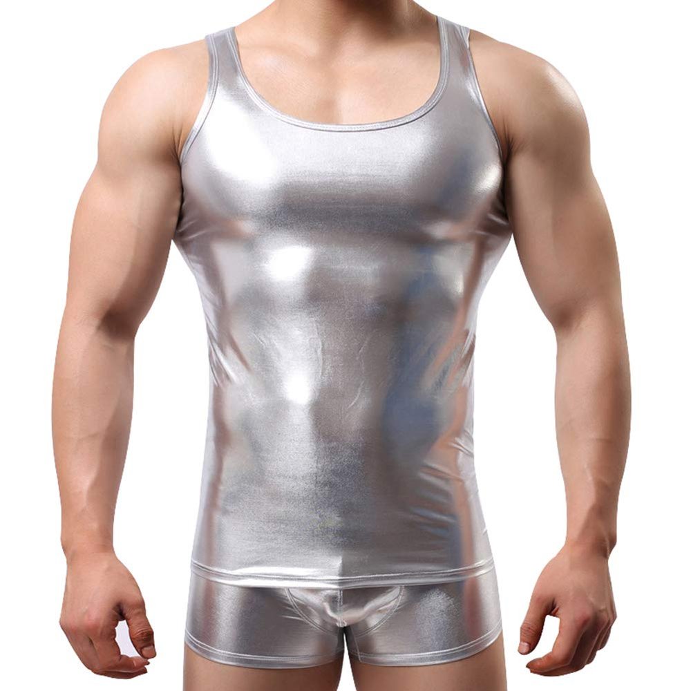 Mendove Men's Slim Fit Metallic Tank Top Size Large Silver