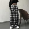KASUTAM Harajuku Oversize Plaid Pants Women Fashion Black White Checked Trousers for Female Fall Wide Leg Sweatpants,Black,L view 1