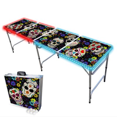 PARTYPONG 8-Foot Folding Beer Pong Table w/LED Lights - Dia de Los Muertos Edition