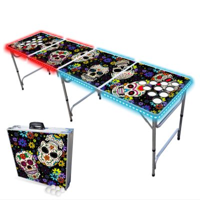 PARTYPONG 8-Foot Folding Beer Pong Table w/Cup Holes & LED Lights - Dia de Los Muertos Edition