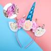 AHIER Unicorn Headband, Rainbow Glitter Horn Headband Cat Ear Head Bands Flowers Headwear Accessory for Unicorn Party Supplies view 4