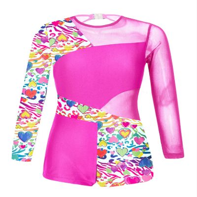 VernLan Girls Kids One Piece Long Sleeve Mesh Splice Leotard Gymnastics Athletic Unitard Biketard Bodysuit Jumpsuit Colorful Zebra 10 Years