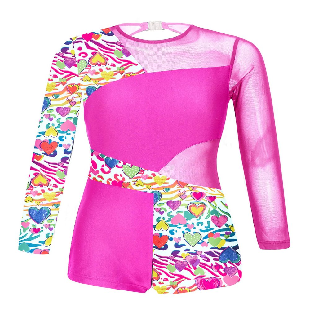 VernLan Girls Kids One Piece Long Sleeve Mesh Splice Leotard Gymnastics Athletic Unitard Biketard Bodysuit Jumpsuit Colorful Zebra 10 Years