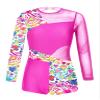VernLan Girls Kids One Piece Long Sleeve Mesh Splice Leotard Gymnastics Athletic Unitard Biketard Bodysuit Jumpsuit Colorful Zebra 10 Years view 1