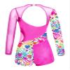VernLan Girls Kids One Piece Long Sleeve Mesh Splice Leotard Gymnastics Athletic Unitard Biketard Bodysuit Jumpsuit Colorful Zebra 10 Years view 2