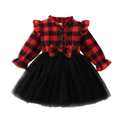 Kayotuas Toddler Little Baby Girl Plaid Dress Ruffle Long Sleeve Botton Down Shirts Dresses Infant Fall Outfits (Buffalo Plaid Tutu Dress,3-4T)