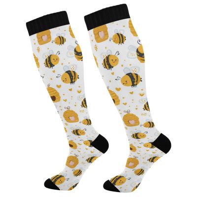 Wusikd Bee Beehive Compression Socks for Women and Men Circulation Long Socks for Athletic Running 1