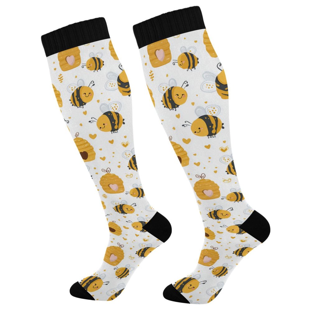Wusikd Bee Beehive Compression Socks for Women and Men Circulation Long Socks for Athletic Running 1