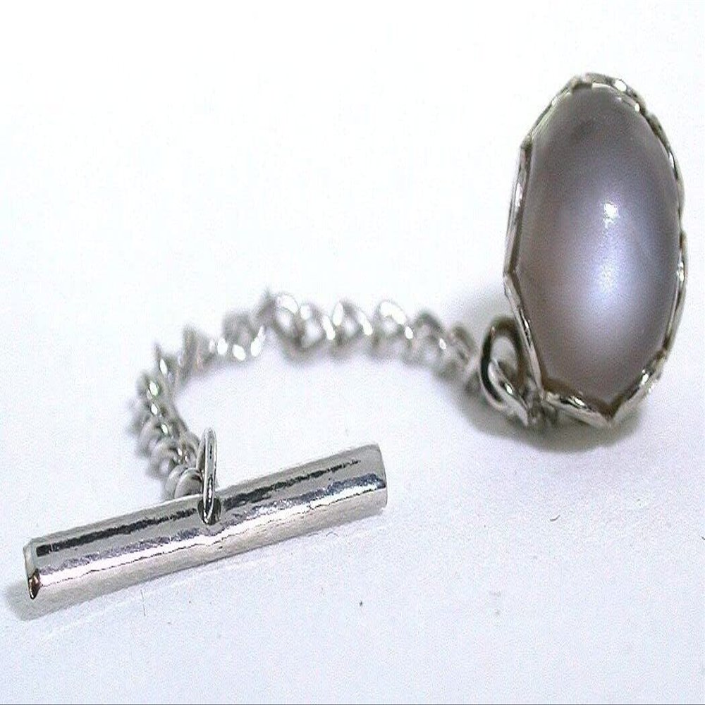 10mm Round Gray Moonstone Cabochon Gemstone Silver Color Tie Tack EPTT619/102022