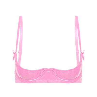 Vxuxlje Women Wet Look 1/4 Cup Underwired Push Up Bralette Lingerie PVC Leather Balconette Bra Top Pink 3X-Large