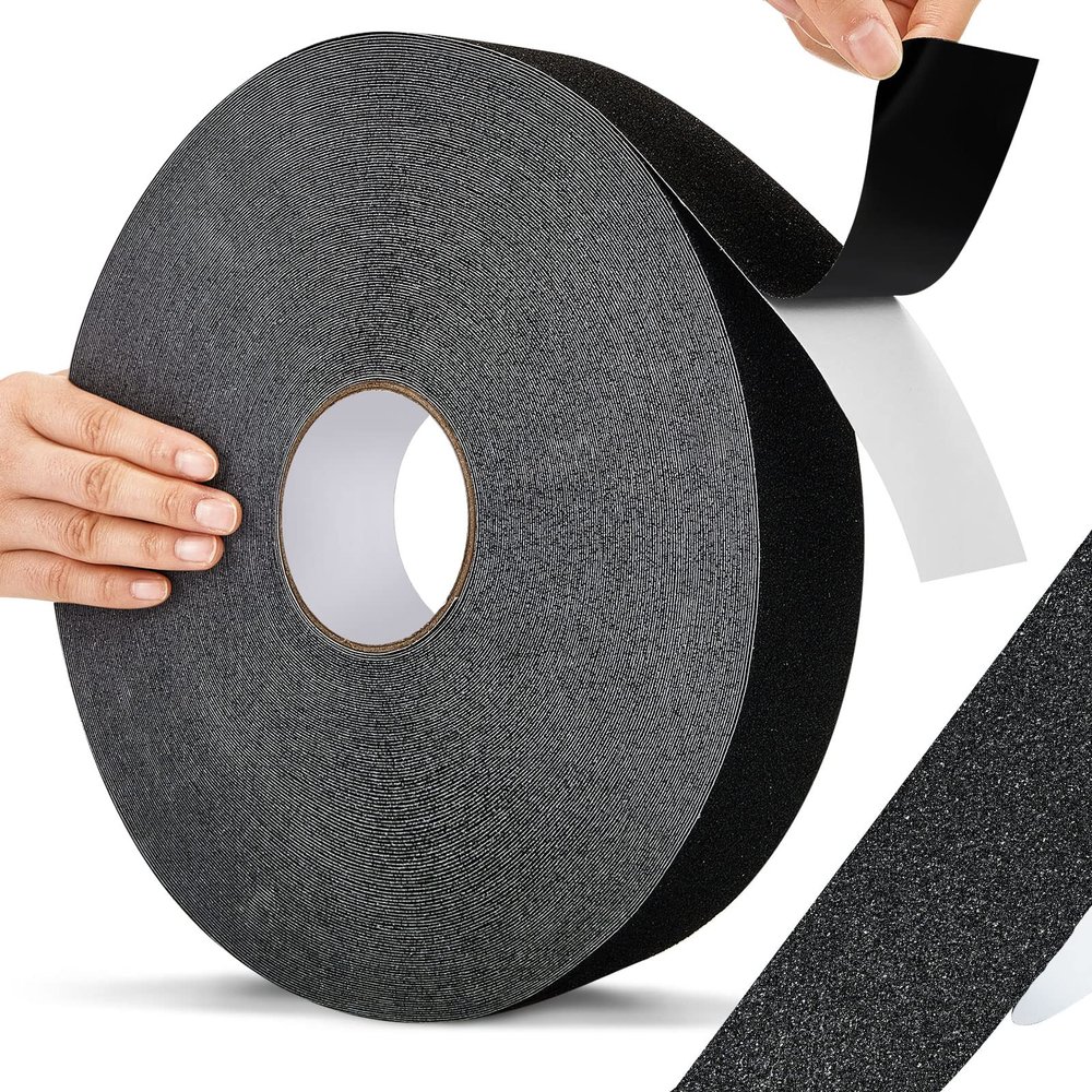 Amylove 230 Ft Driveway Basketball Tape Outdoor Court Tape Adhesive Court Marking Tape Court Lines for Tennis Badminton Parking Floor Pavement Driveway Indoor, 2 in Wide (Black, PVC)