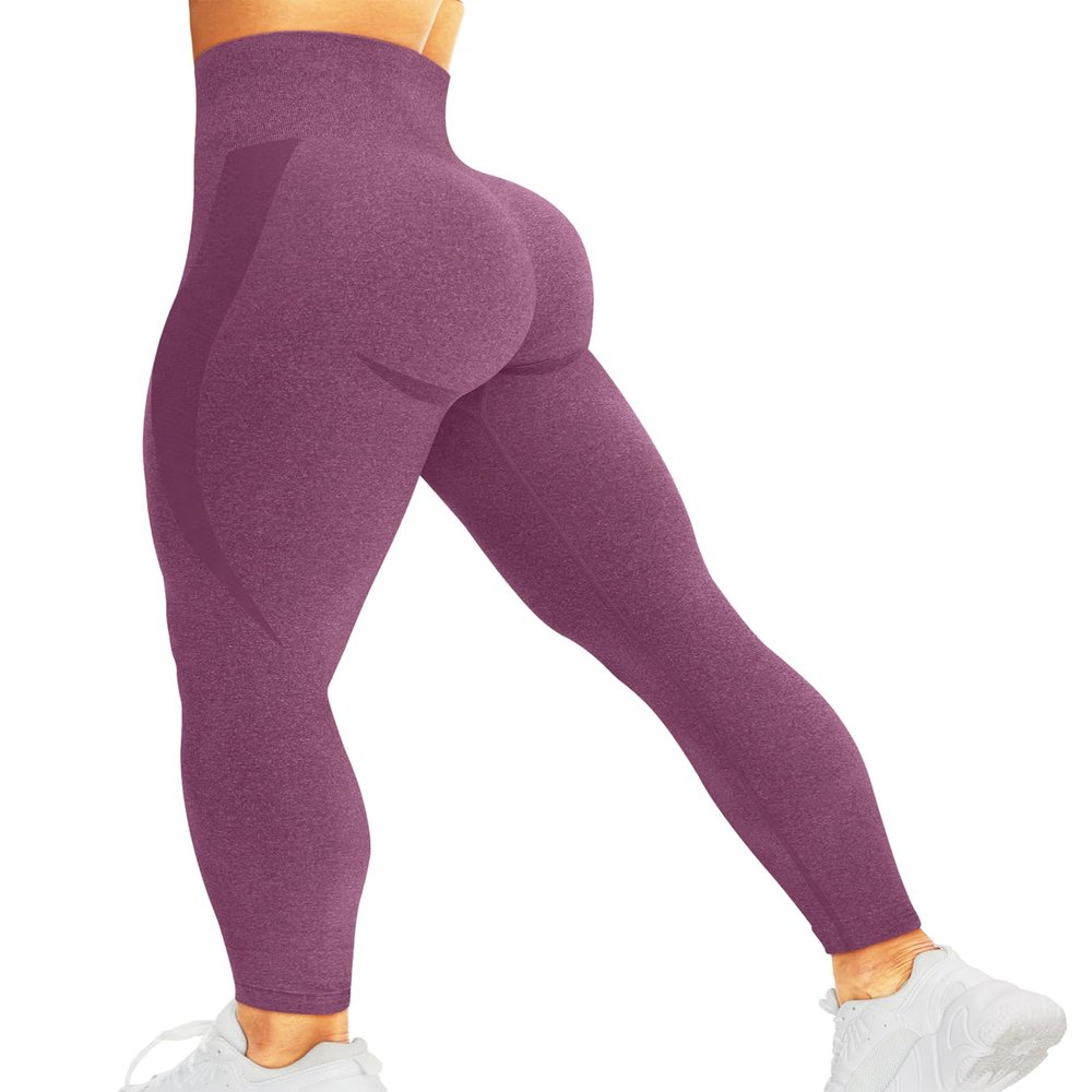 HIGORUN Women Seamless Leggings Smile Contour High Waist Workout Gym Yoga Pants Burgundy XS