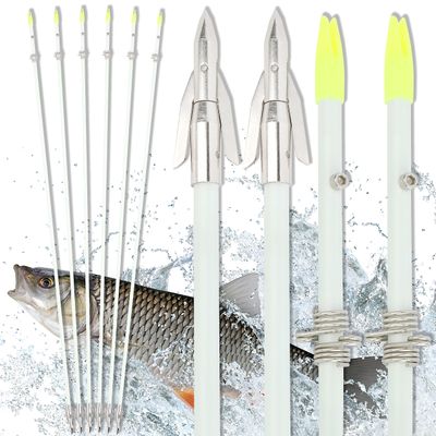 34Inch Bowfishing Arrow Solid Fiberglas Shaft with Hunting Big Broadheads Tip Slides for Compound Recurve Bow Fishing Arrow Archery (6Pcs Short Tip Bowfishing Arrow)