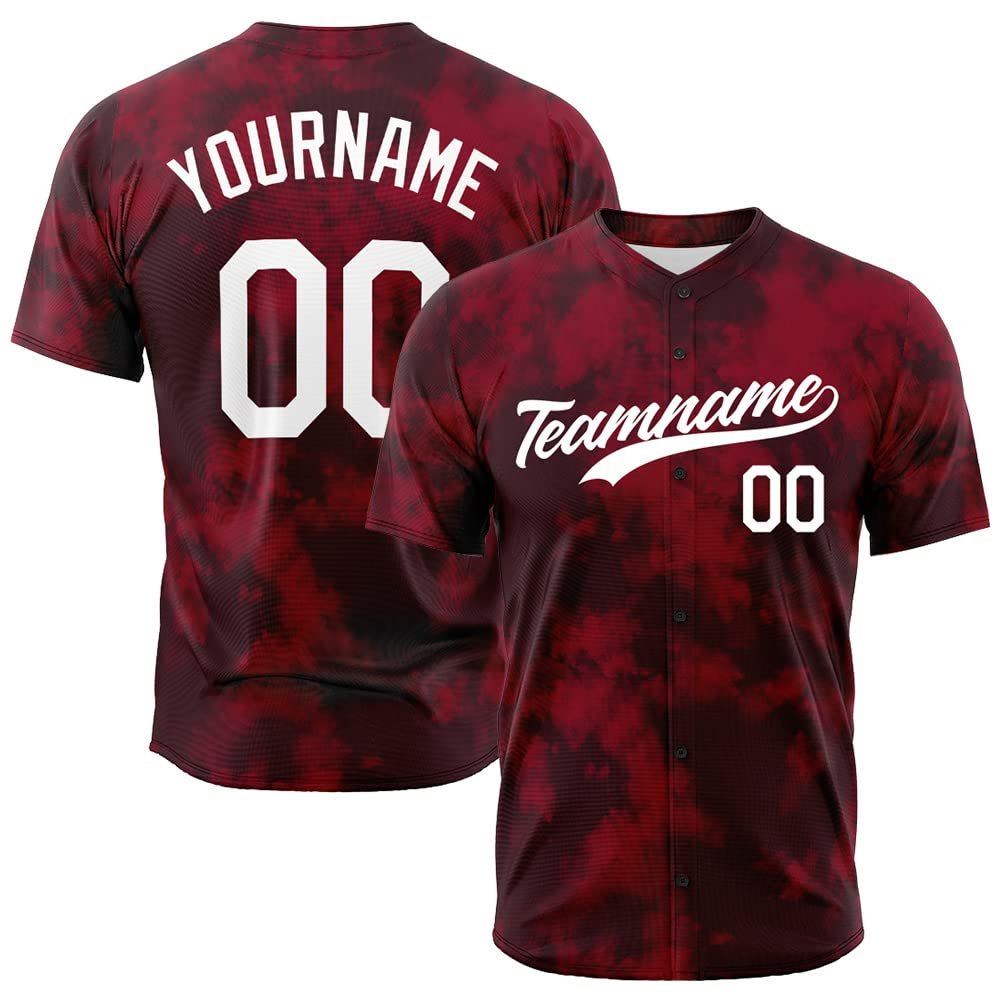 Custom Baseball Jersey Full Print Design Personalized Baseball Shirts Sports Uniform for Men Women Kid (Tie-Dyed Flocculent)