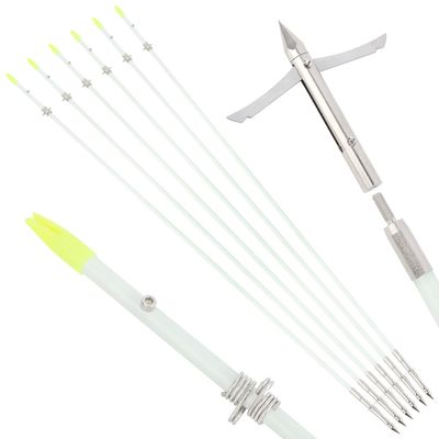 34Inch Bowfishing Arrow Solid Fiberglas Shaft with Hunting Big Broadheads Tip Slides for Compound Recurve Bow Fishing Arrow Archery (6Pcs Long Tip Bowfishing Arrow)