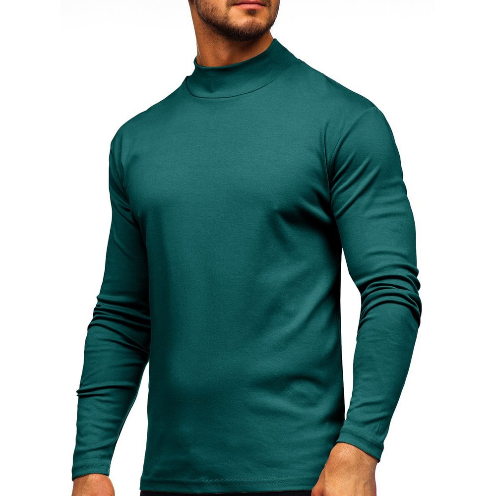 cloudmall Men Basic Turtleneck T Shirts Slim Fit Long Sleeve Thermal Underwear Top Green S