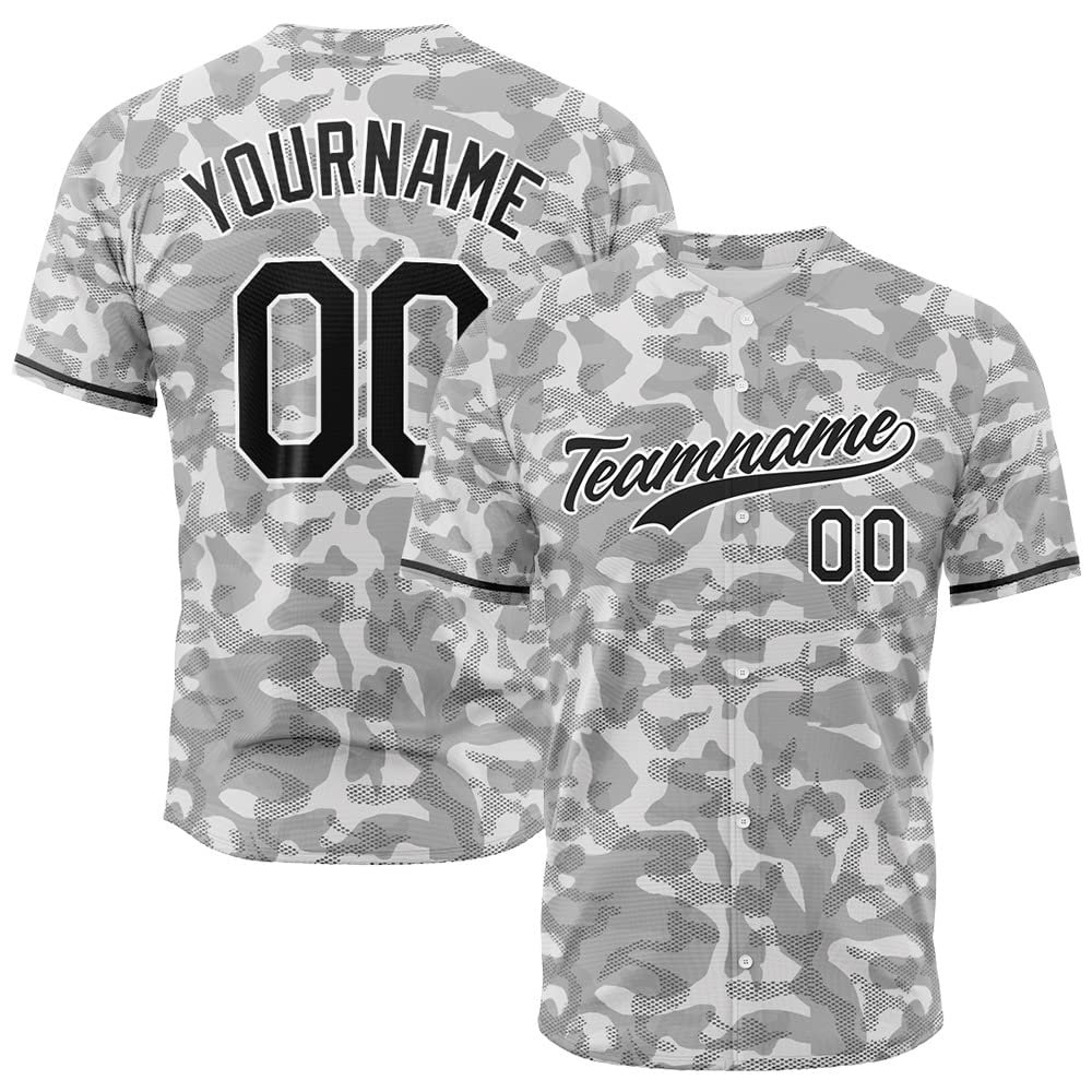 Custom Baseball Jersey Full Print Design Personalized Baseball Shirts Sports Uniform for Men Women Kid (Camouflage-Gray)