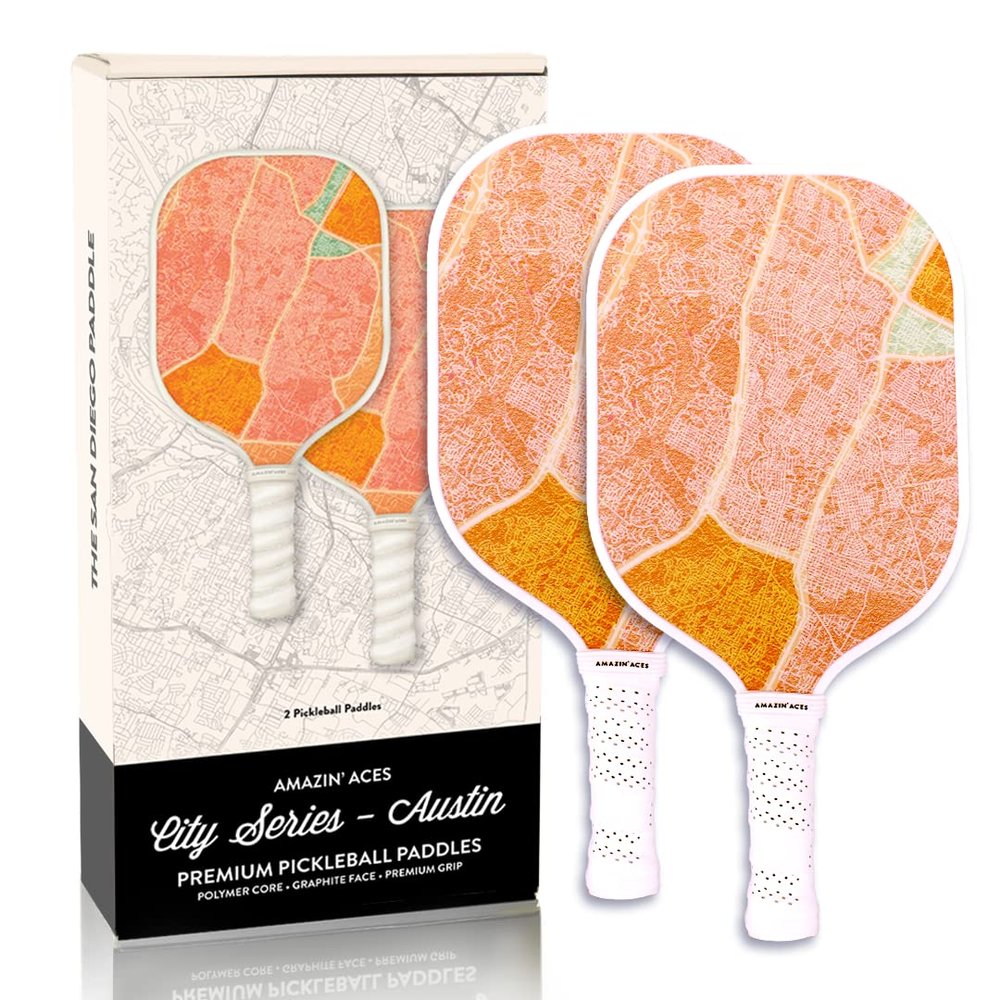 Amazin' Aces City Series Pickleball 2-Pack - Graphite Paddle with Honeycomb Polymer Core, Austin - Pickleball Paddles Set of 2