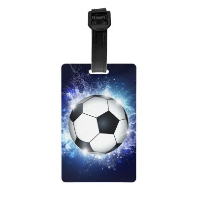 Kids Backpack Tag Soccer Luggage Tags for Suitcases, Sports Soccer Ball Bag Tags with Blue Background, Cool Small Name ID Identifier Labels for Boys Girls Travel Baggage