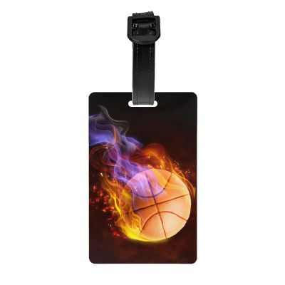 Kids Sports-Themed Luggage Tag with Fire Basketball Pattern Print for Boys Girls, Small Name Tag for Backpack Funny Small Id Identifiers Labels Suitcase Tag for Travel Baggage Bags