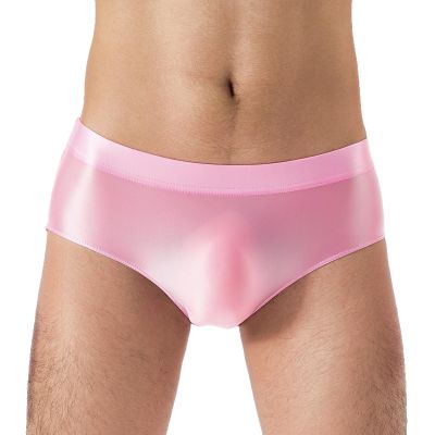 ACSUSS Mens Glossy Low Rise Briefs Elastic Waistband Solid Color Underpants Underwear Swimwear Pink XX-Large